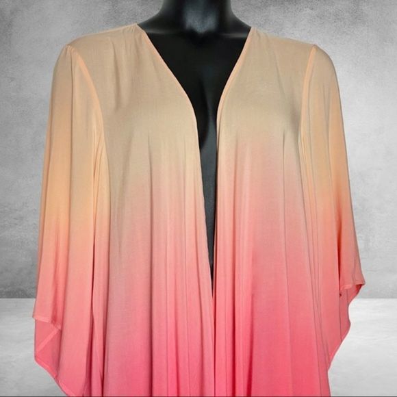 Torrid Chiffon Dip Dye Coral Drape Front Kimono NWT - Picture 8 of 15